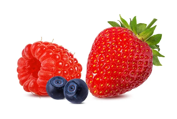 Berries Collection Raspberry Strawberry Blueberry Isolated White — Stock Photo, Image