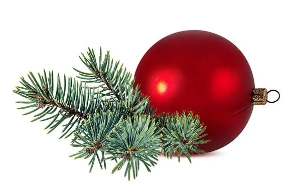 Χριστουγεννιάτικη Μπάλα Και Χριστουγεννιάτικο Δέντρο Απομονώθηκαν Λευκό — Φωτογραφία Αρχείου