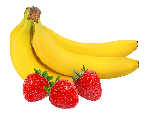 Bananen Aardbeien Geïsoleerd Whit — Stockfoto