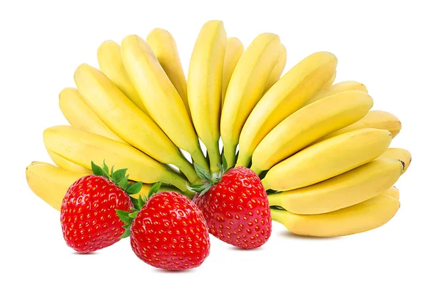 Банани Полуниці Ізольовані Білому — стокове фото