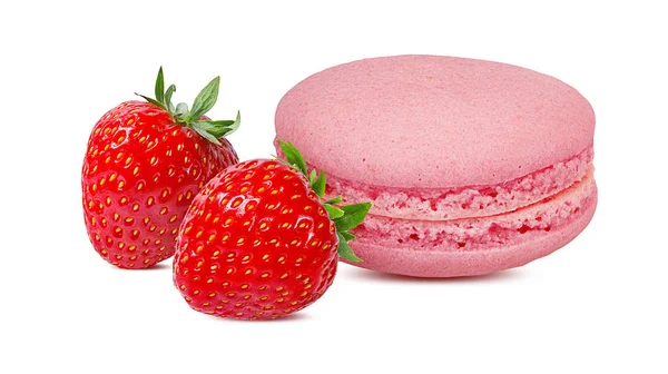 Macarons Fragola Fragola Isolate Bianco — Foto Stock