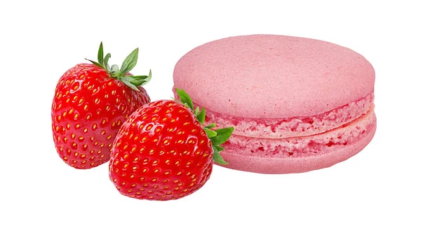 Macarons Fragola Fragola Isolate Bianco — Foto Stock