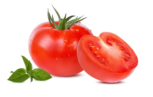 トマトとバジルは 白い背景で隔離 — ストック写真