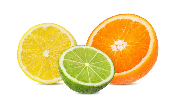 Owoce Cytrusowe Zestaw Pomarańczowy Limonka Cytryna Izolowane Białym Tle — Zdjęcie stockowe