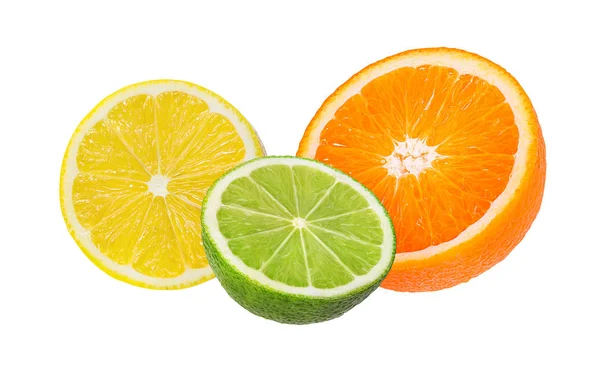 Conjunto Frutas Cítricas Naranja Lima Limón Aislado Sobre Fondo Blanco —  Fotos de Stock