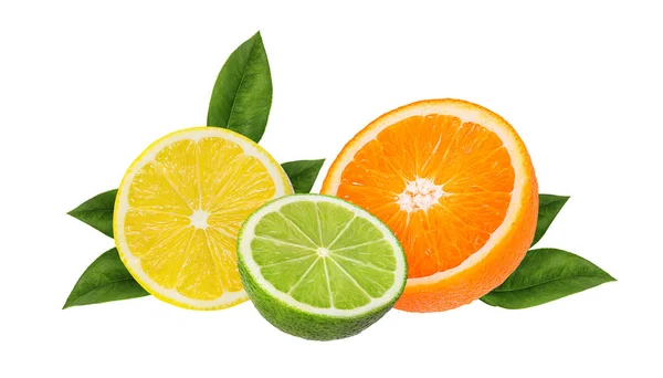 Citrus Fructe Set Portocaliu Var Lamaie Izolat Fundal Alb — Fotografie, imagine de stoc