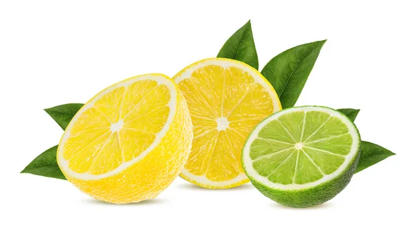 Fresh Lemon Lime Isolated White Background — Stock Photo, Image