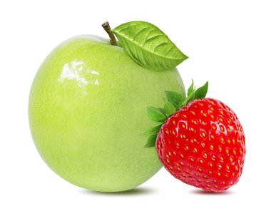 Beyaz arkaplanda elma ve çilek