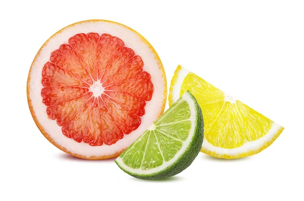 Agrumi Pompelmo Lime Limone Isolati Fondo Bianco — Foto Stock