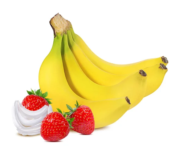 Μπανάνες Και Φράουλες Απομονωμένες Λευκό Χρώμα — Φωτογραφία Αρχείου