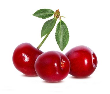 Beyaz zemin üzerinde yaprak izole taze kiraz