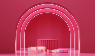 Ürün görünümü için kırmızı kozmetik podyum 3D görüntüleme