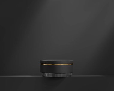 3D soyut siyah ve altın platform podyum ürün sunumu siyah arkaplan