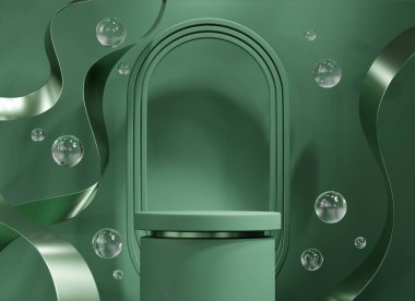 3B Görünüm için Yuvarlak Yeşil Minimum Arkaplan Podyumu