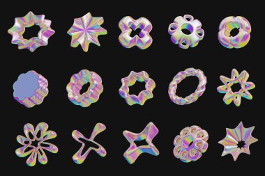 Holografik hologram geometri nesnesi paketi izole edilmiş arkaplan 3d görüntüleme