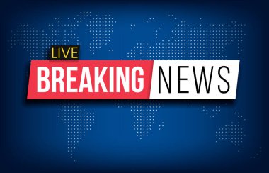 Medya ve yayın tasarımı için cesur tipografi, canlı etiket ve noktalı dünya haritası arka planına sahip modern son dakika haber afişi, gazetecilik, televizyon ve medya grafikleri için mükemmel.