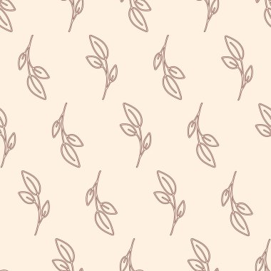 Zarif, pürüzsüz desenli, narin botanik dalları krem rengi bir arka planda. Kumaş, duvar kağıdı, ambalaj, ambalaj, kırtasiye ve dekoratif yüzey tasarımı projeleri için mükemmel..