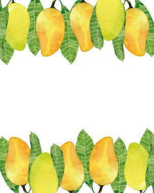 Suluboya mango meyve çerçevesi ile renkli arka plan.