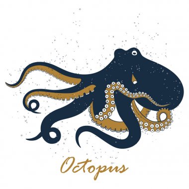 Ahtapot el çizim vektör illüstrasyon beyaz backgroud üzerinde.