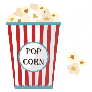 Patlamış mısır çanta. Sinema kutsal kişilerin resmi içinde düz tasarım stili.