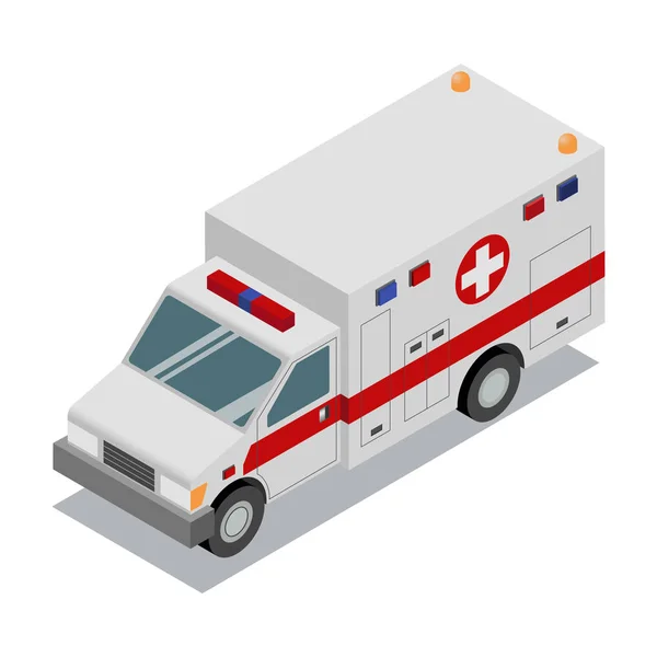 Isometric Ambulance Van Isolated Vector Illustration Accident Ambulance Aid Service — Stock Vector