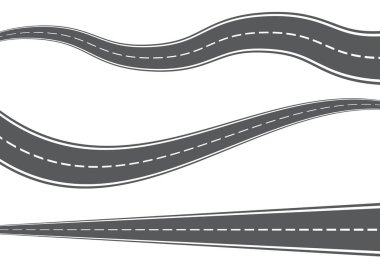 Vektör beyaz işaretler ile kavisli yol. Vektör çizimi
