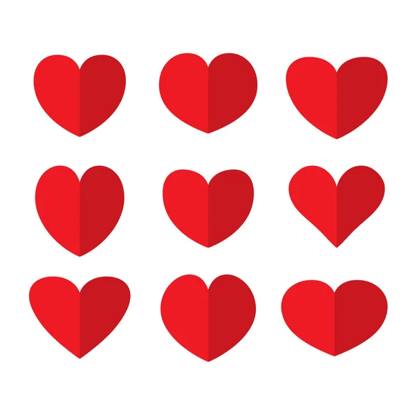 Conjunto de iconos corazones rojos vector ilustración — Vector de stock