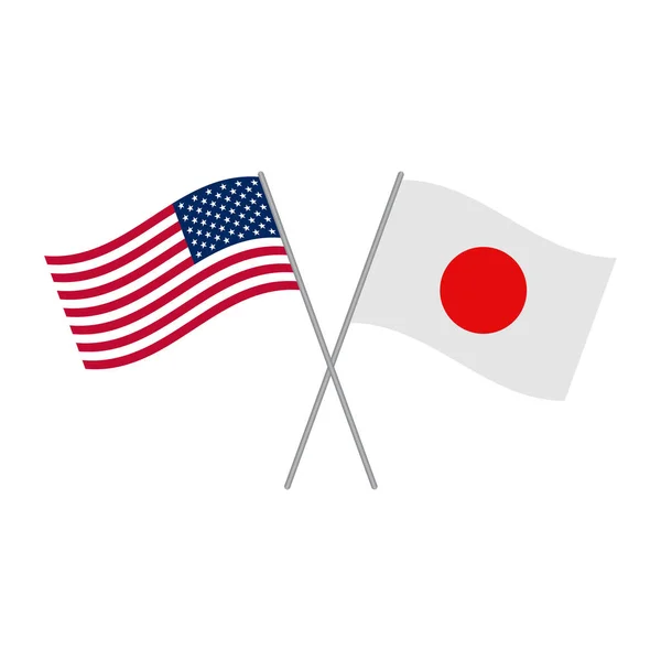 Beyaz arka planda yalıtılmış Amerikan ve Japon bayrakları vektörü