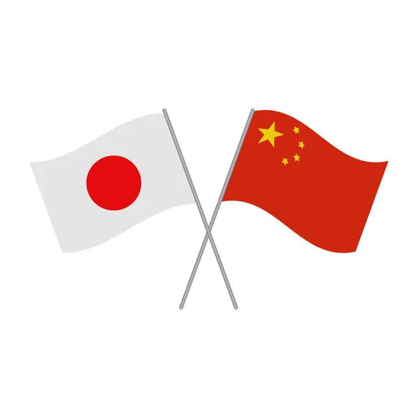 Vector de banderas japonesas y chinas aislado sobre fondo blanco — Vector de stock