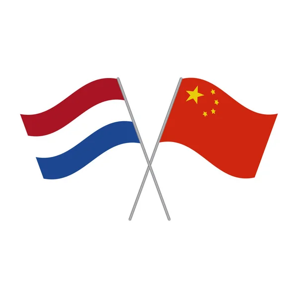Nederländerna och Kina flaggor vektor isolerade på vit bakgrund — Stock vektor