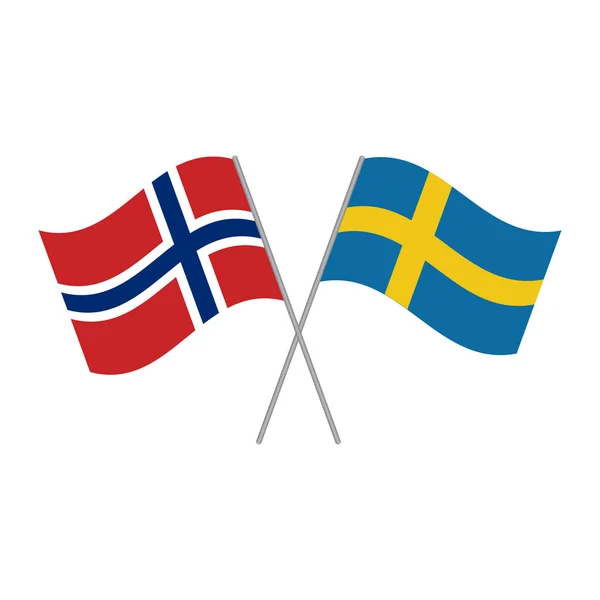 Vettore di bandiere svedesi e norvegesi isolato su sfondo bianco — Vettoriale Stock
