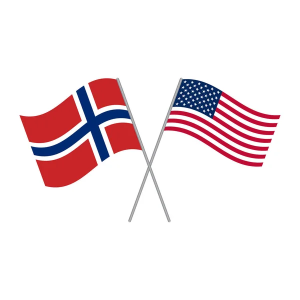Amerikai és norvég zászlóvektor izolált fehér háttér — Stock Vector