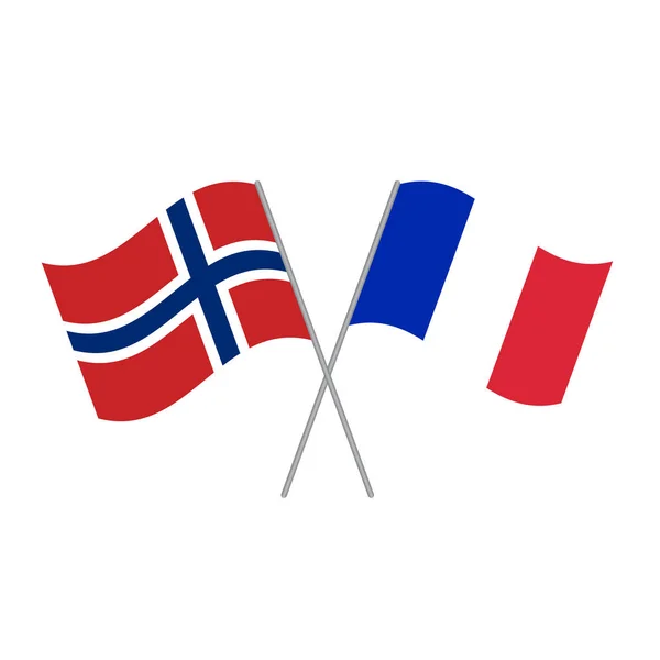 Vector de banderas francesas y noruegas aislado sobre fondo blanco — Archivo Imágenes Vectoriales