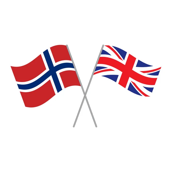 Вектор британских и норвежских флагов на белом фоне — стоковый вектор