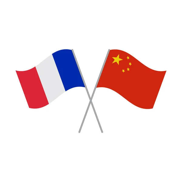 Vector de banderas chinas y francesas aislado sobre fondo blanco — Vector de stock