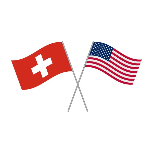 Amerikai és svájci zászlók vektor elszigetelt fehér háttér — Stock Vector