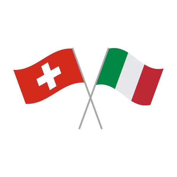 Vector de banderas italianas y suizas aislado sobre fondo blanco — Vector de stock