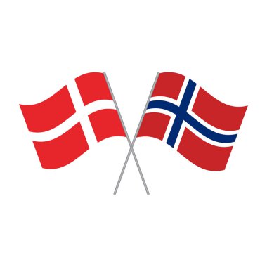 Beyaz arka planda izole edilmiş Danimarka ve Norveç bayrakları vektörü
