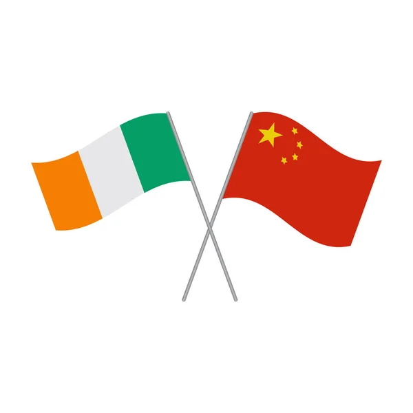 Vector de banderas chinas e irlandesas aislado sobre fondo blanco — Vector de stock