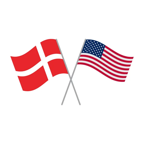 Vector de banderas americanas y danesas aislado sobre fondo blanco — Vector de stock
