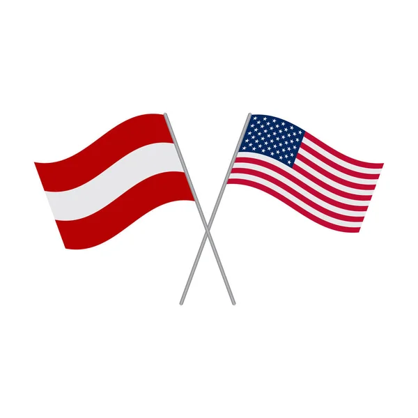 Vetor de bandeiras americanas e austríacas isolado em fundo branco —  Vetores de Stock