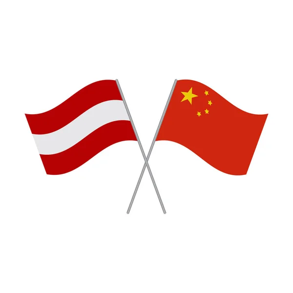 Österrikiska och kinesiska flaggor vektor isolerad på vit bakgrund — Stock vektor