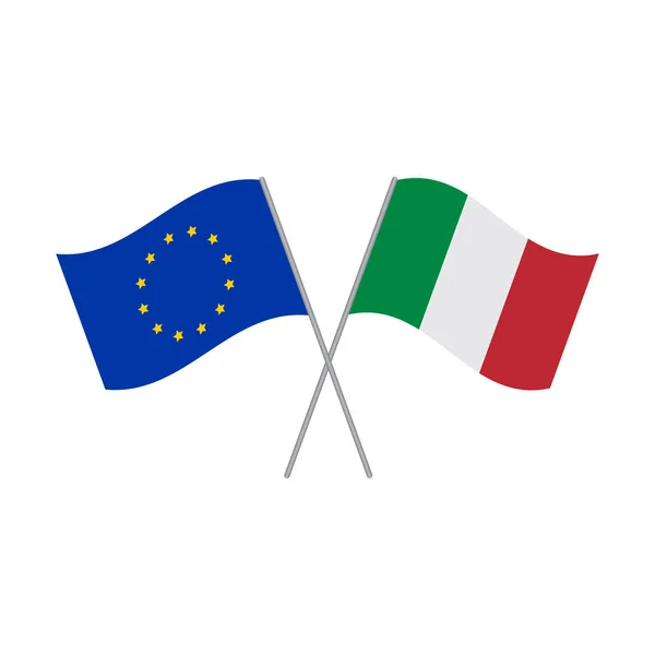 Bandiere italiane e dell'Unione Europea vettoriale isolato su fondo bianco — Vettoriale Stock