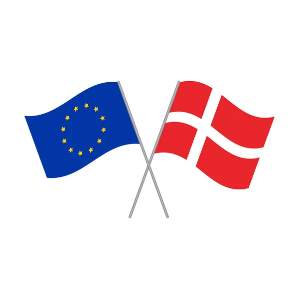 Vettore delle bandiere dell'Unione europea e della Danimarca isolato su sfondo bianco — Vettoriale Stock