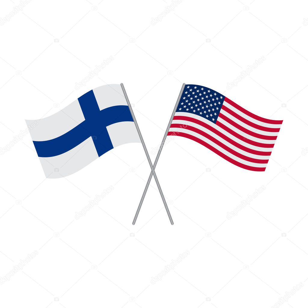 American and Finnish flags vector isolated on white background