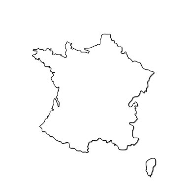 Fransa haritası vektör simgesi beyaz arkaplanda izole edildi. Fransa vektör simgesinin dış hat haritası