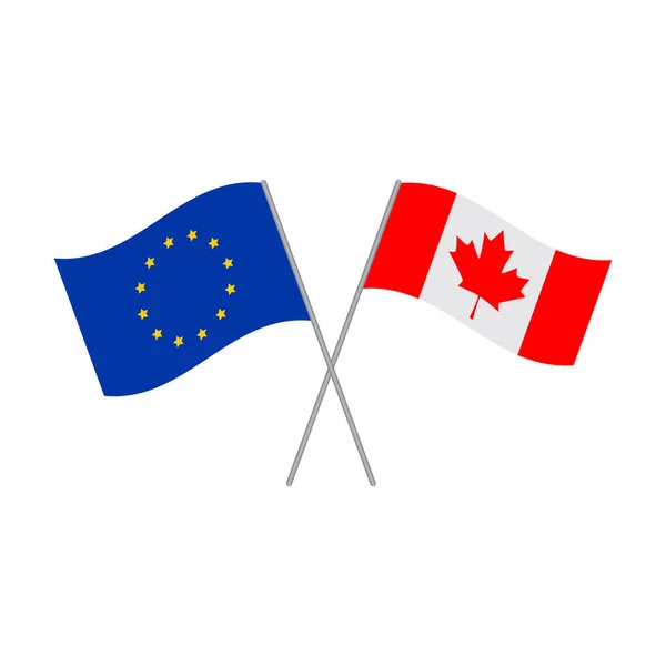 Banderas de la Unión Europea y Canadá vector icono aislado sobre fondo blanco — Vector de stock