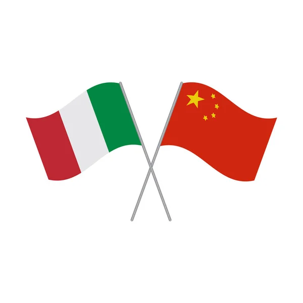 Bandiere italiane e cinesi vettoriale isolato su sfondo bianco — Vettoriale Stock
