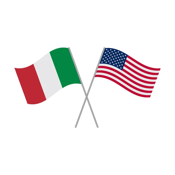 Bandiere italiane e americane vettoriale isolato su sfondo bianco — Vettoriale Stock