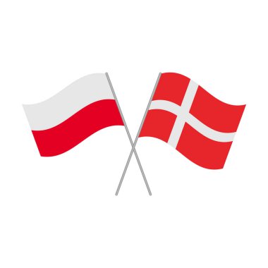 Beyaz arka planda Polonya ve Danimarka bayrakları ikonu izole edildi. Vektör illüstrasyonu